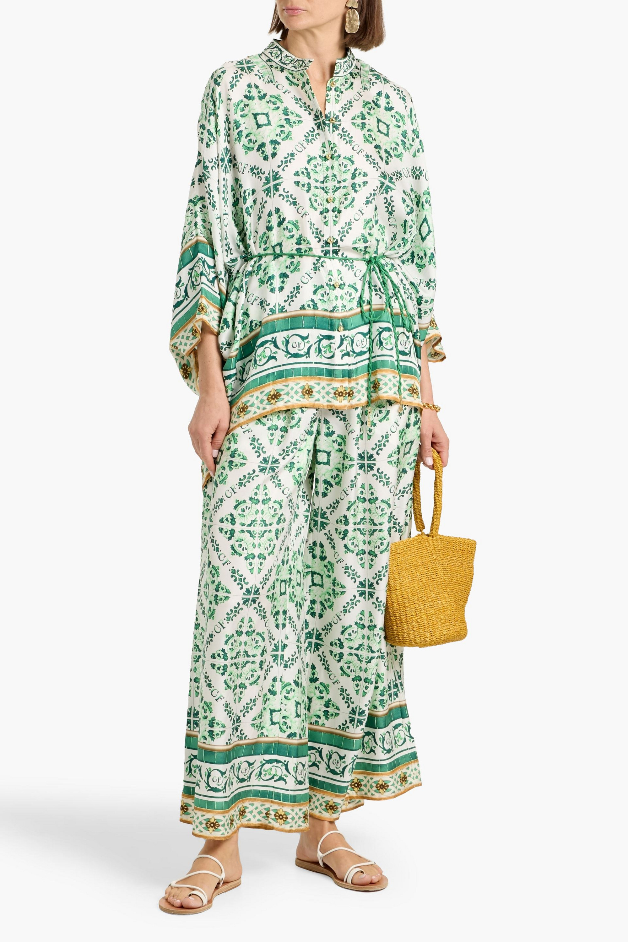 Camilla Crystal-embellished printed silk wide-leg pants