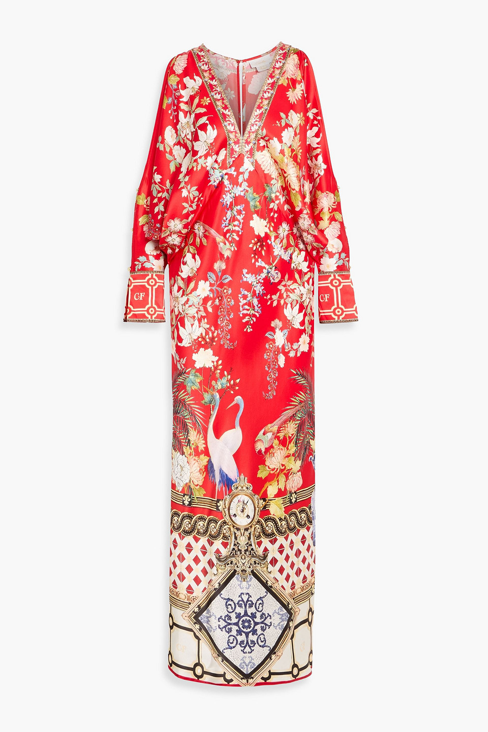 camilla - crystal-embellished printed silk maxi dress - red - xxs