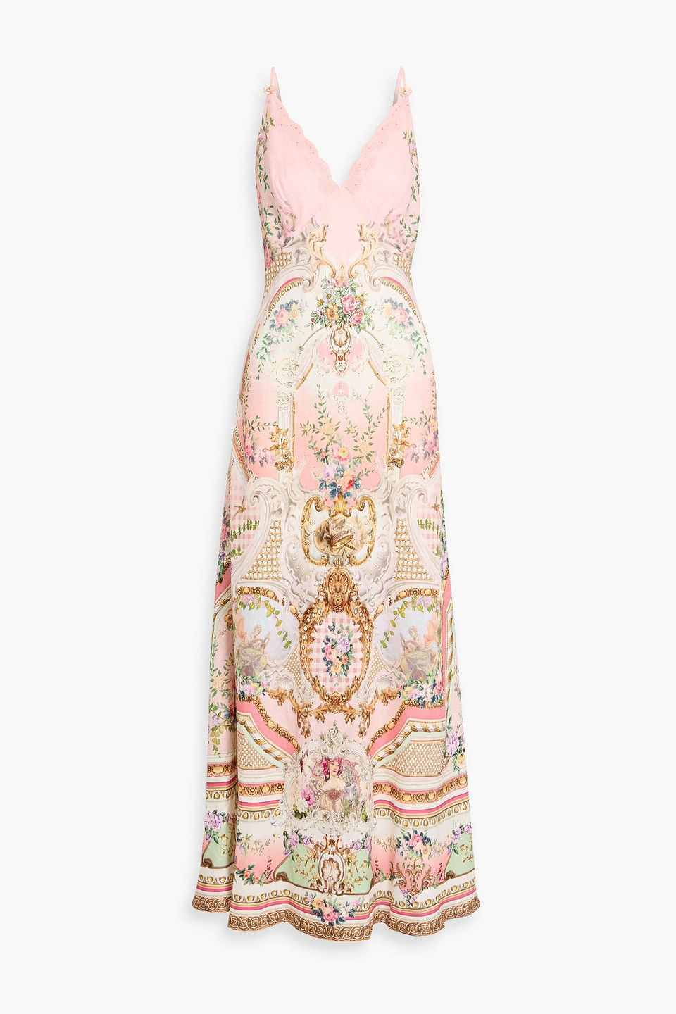 camilla - embellished printed linen maxi dress - pink - xl