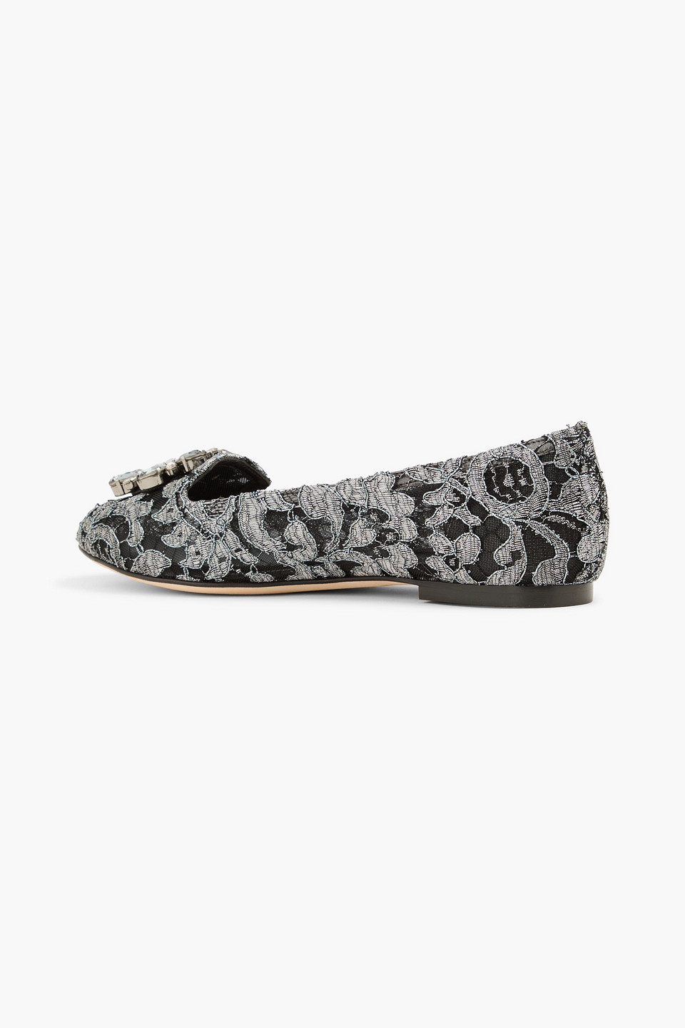  Dolce&gabbana - Ballerinas Aus Schnurgebundener Spitze Mit Metallic-effekt Und Verzierung - Metallic - Eu 34 