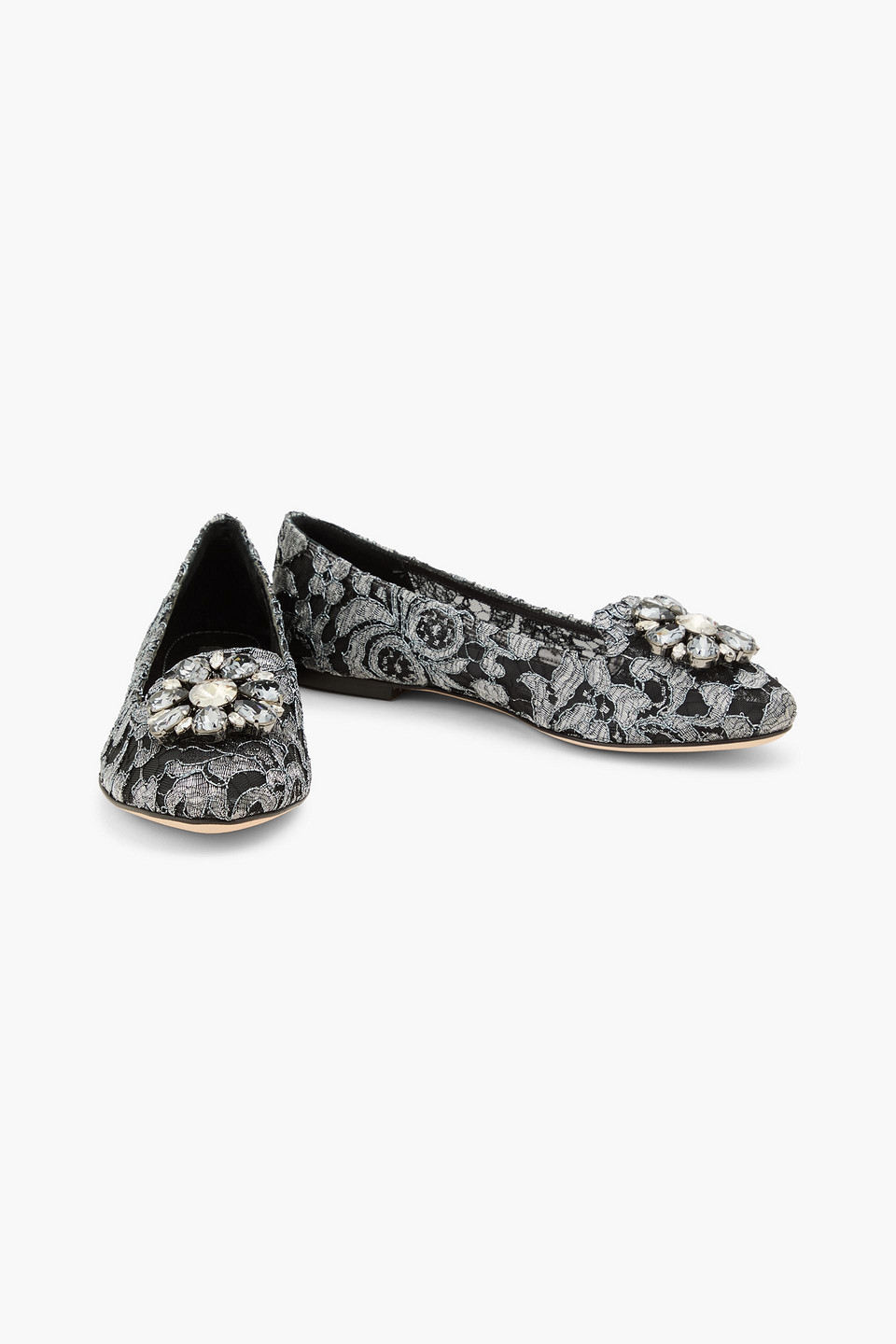  Dolce&gabbana - Ballerinas Aus Schnurgebundener Spitze Mit Metallic-effekt Und Verzierung - Metallic - Eu 34 