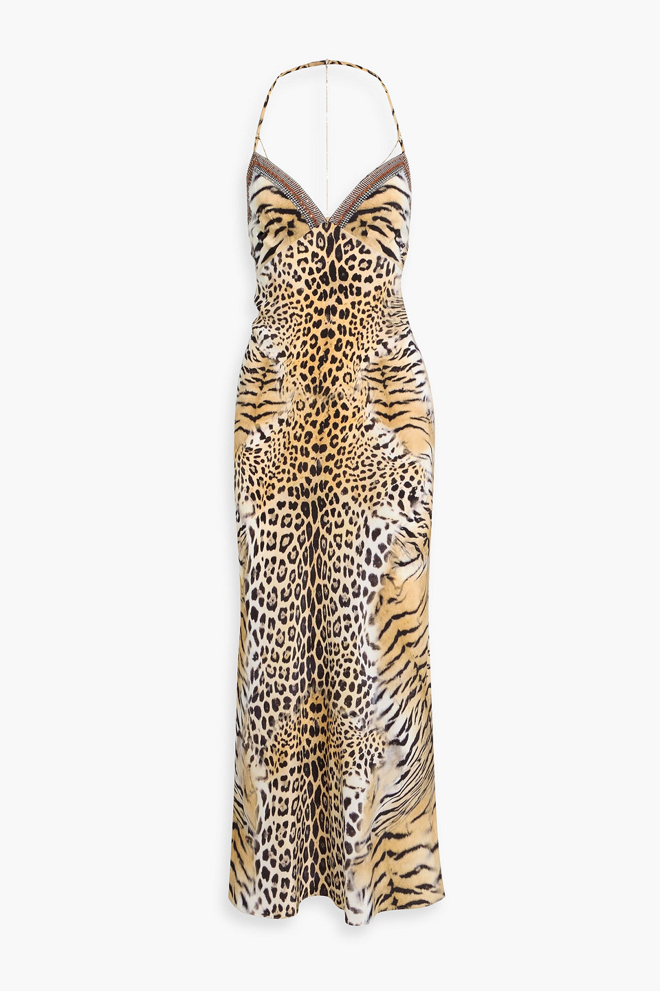 camilla - crystal-embellished leopard-print silk crepe de chine maxi slip dress - animal print - xl