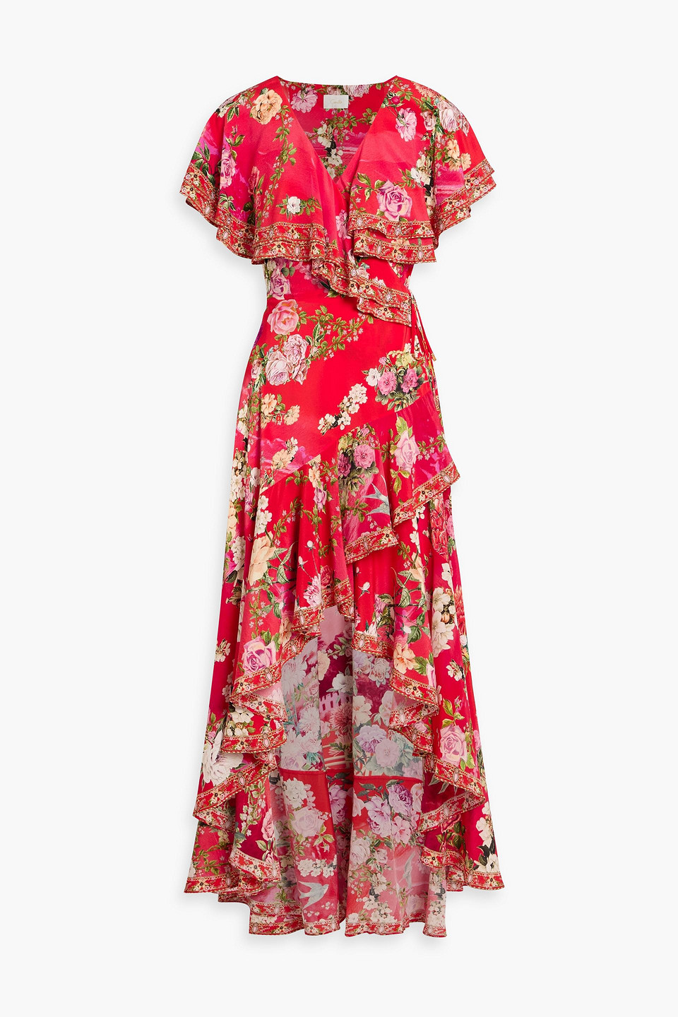 camilla - crystal-embellished floral-print silk crepe de chine maxi wrap dress - red - xxs