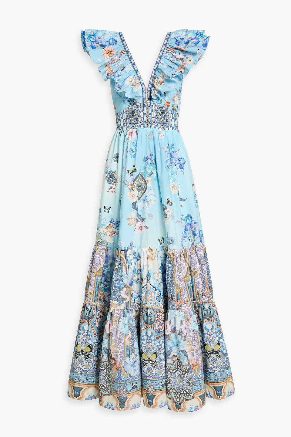 camilla - cutout crystal-embellished printed cotton-poplin maxi dress - blue - m
