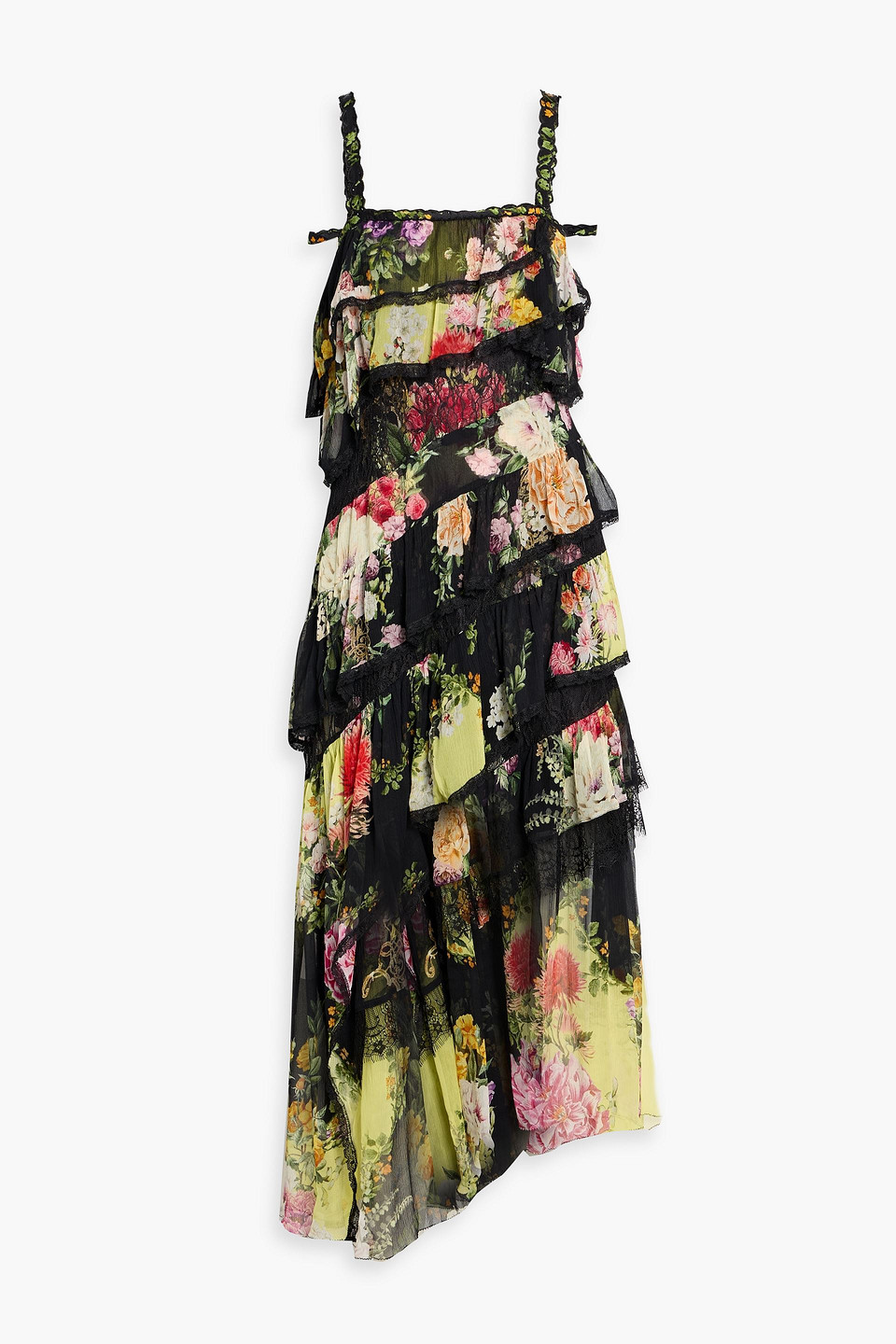 camilla - crystal-embellished tiered floral-print silk-georgette maxi dress - black - xl