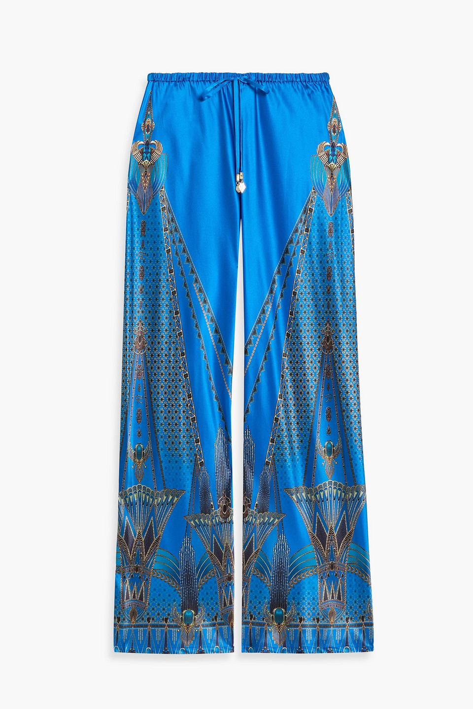 camilla - crystal-embellished printed silk-satin wide-leg pants - blue - xxs