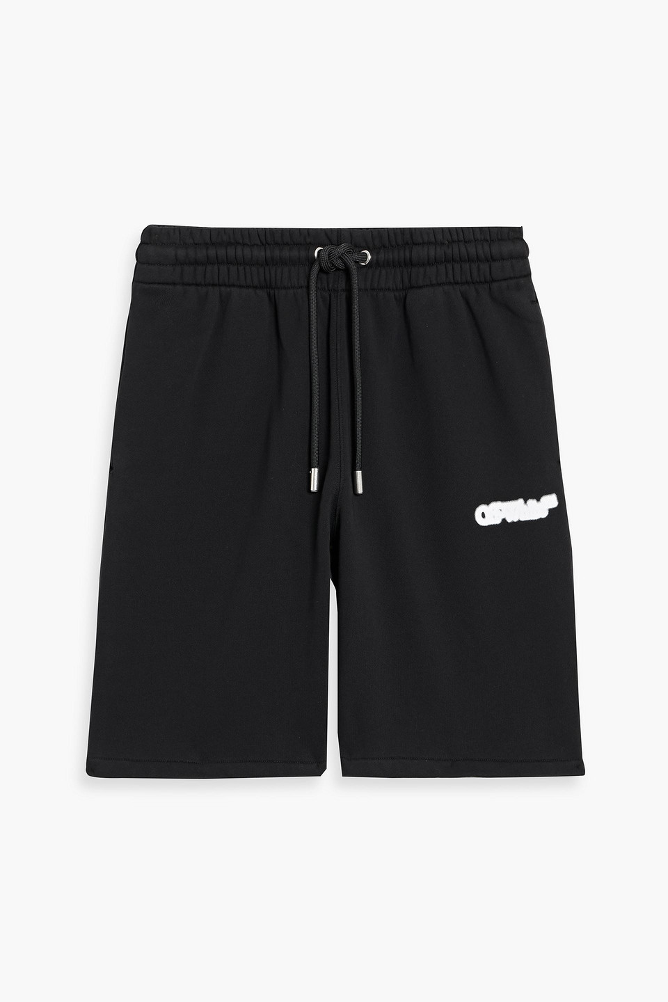 off-white - printed french cotton-terry drawstring shorts - black - s