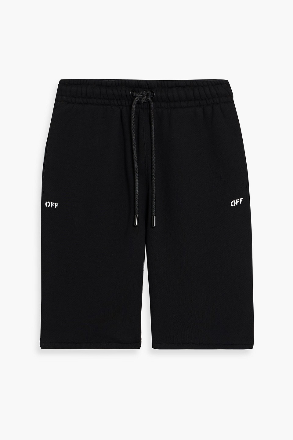 off-white - printed french cotton-terry drawstring shorts - black - xs