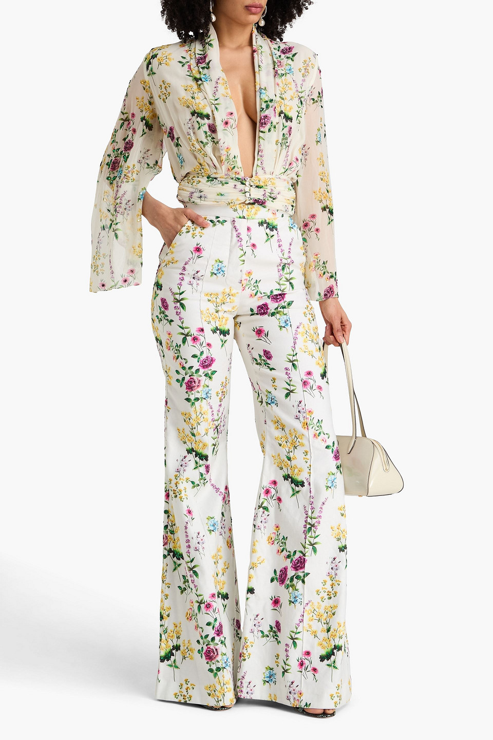  Costarellos - Schlaghose „taisia“ Aus Twill Aus Einer Baumwollmischung Mit Floralem Print - Weiß - Fr 36 