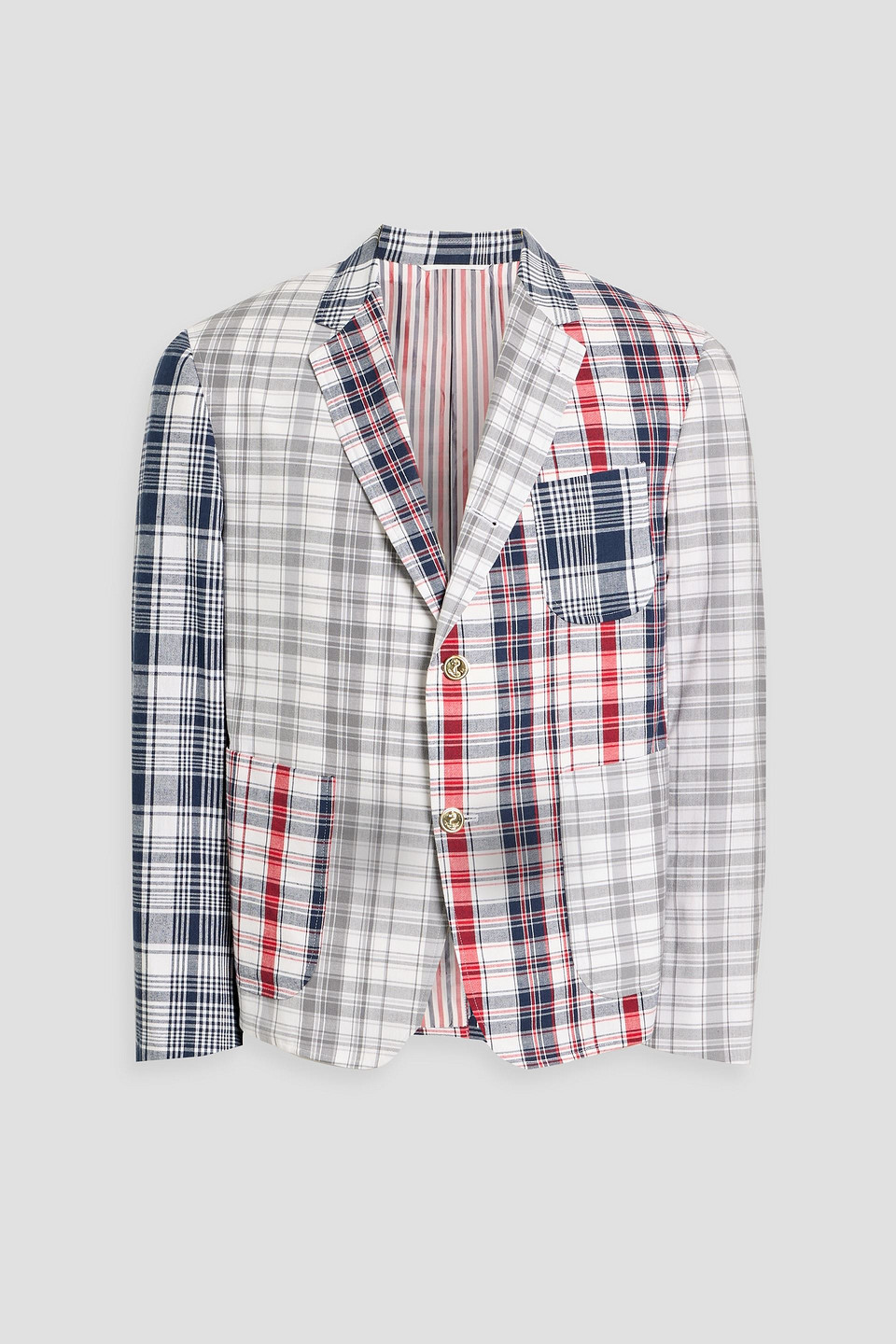 thom browne - checked cotton blazer - white - 3