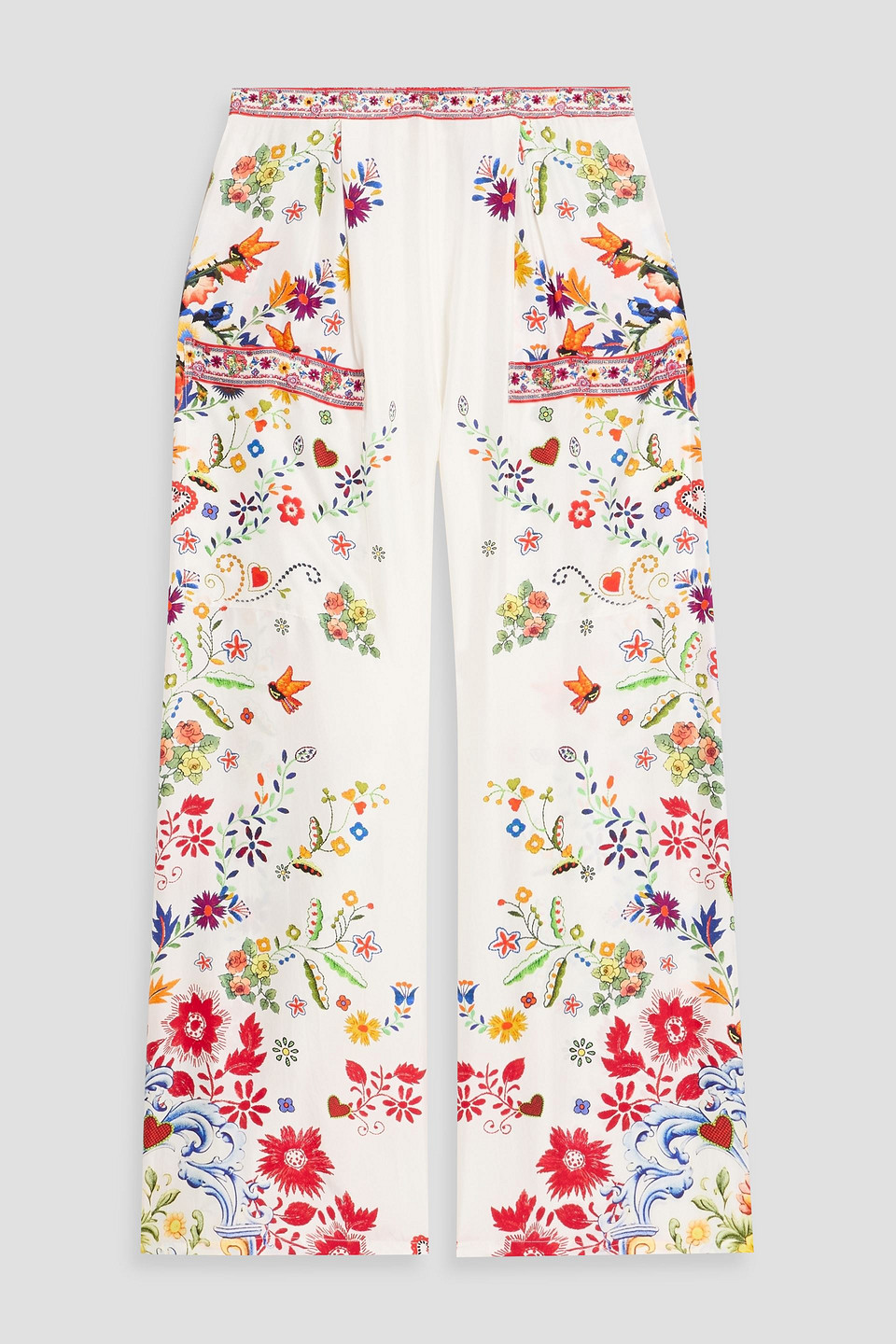 camilla - crystal-embellished printed silk-twill wide-leg pants - white - xxs