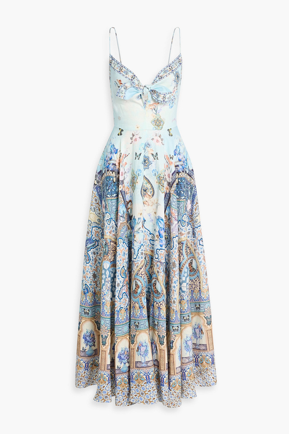 Camilla Crystal-embellished Printed Linen Maxi Dress In Blue