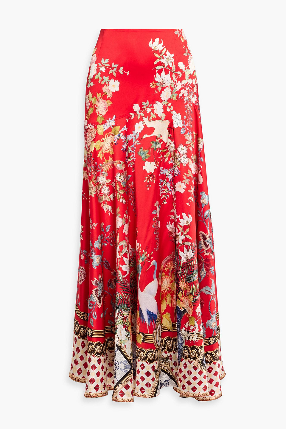 Camilla Printed Silk-satin Maxi Skirt In Red