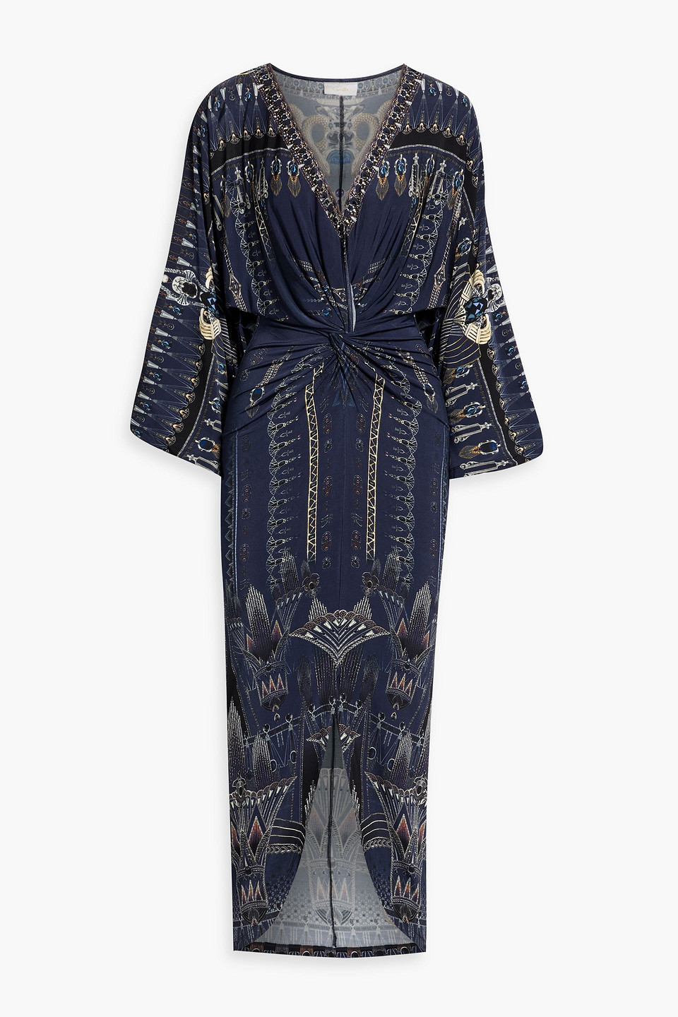 camilla - crystal-embellished printed stretch-jersey midi dress - blue - 3xl