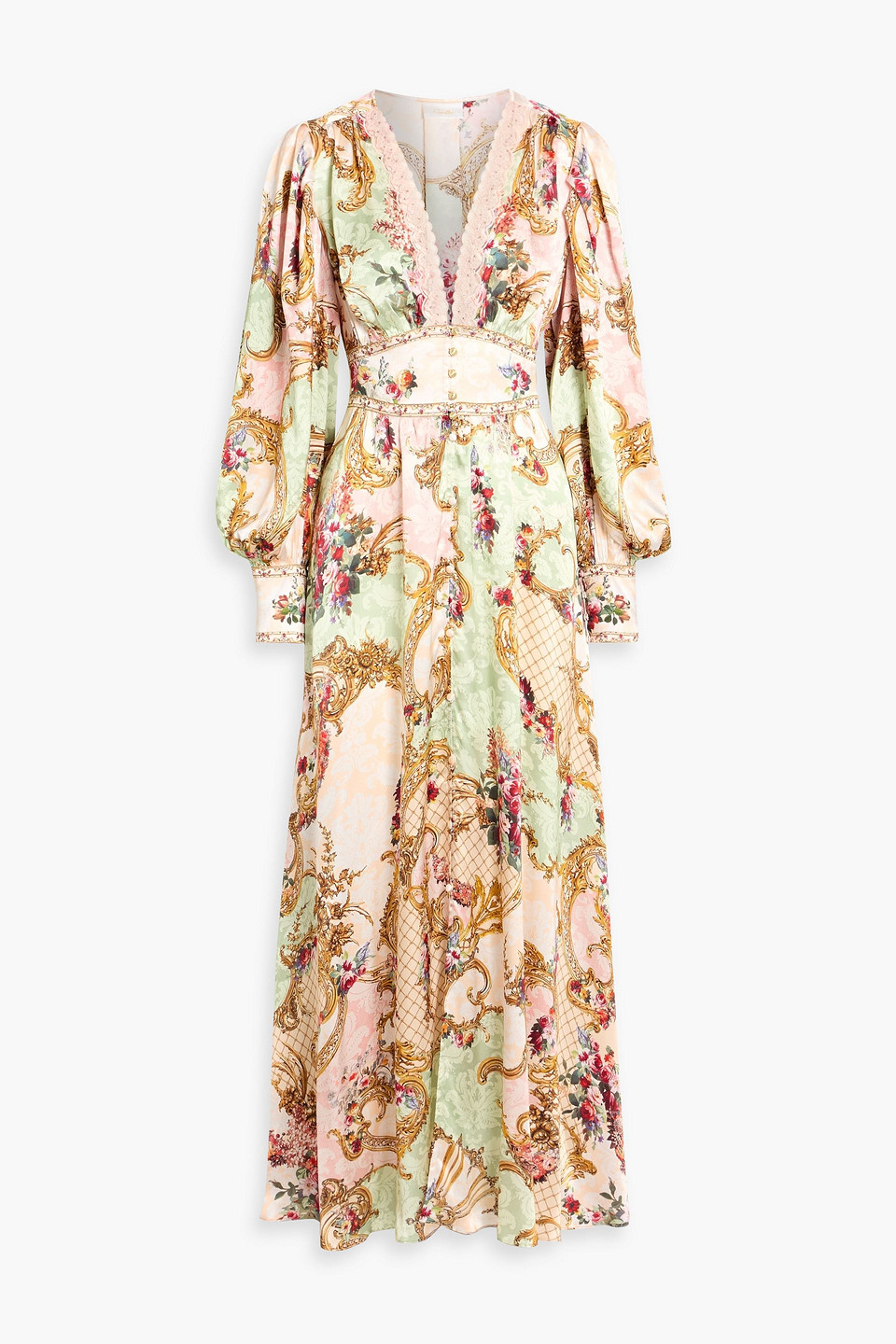 camilla - crystal-embellished printed silk-satin maxi dress - pink - s
