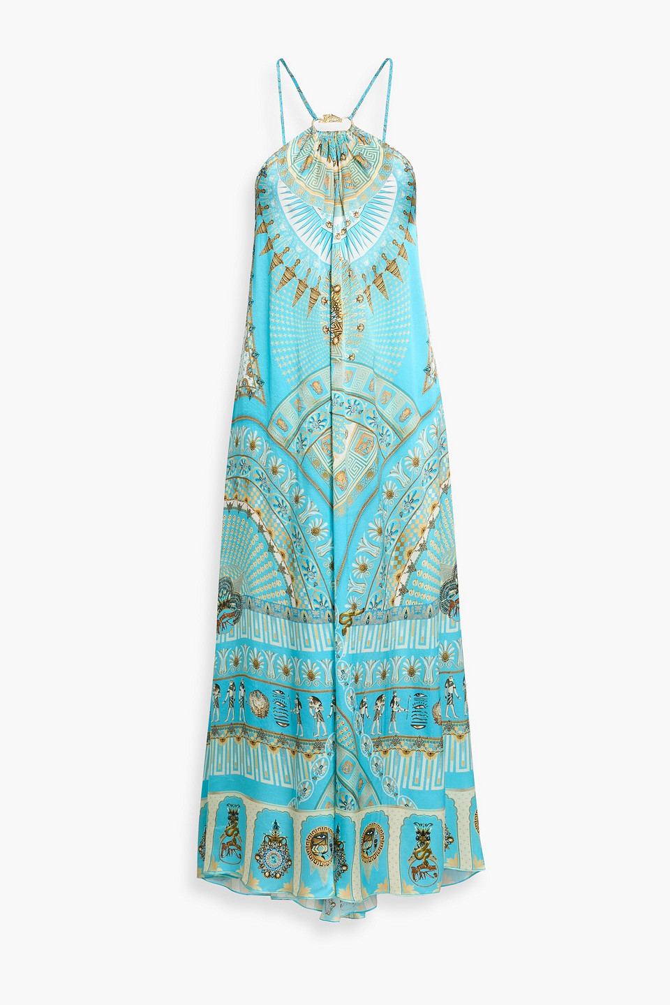 camilla - embellished printed silk-satin halterneck maxi dress - blue - s