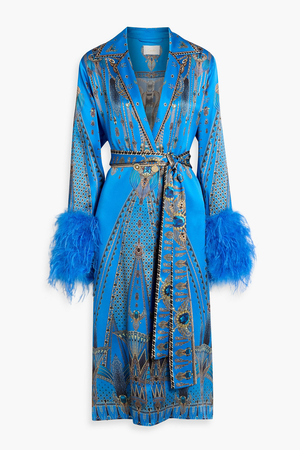camilla - crystal-embellished printed silk-satin coat - blue - xs/s