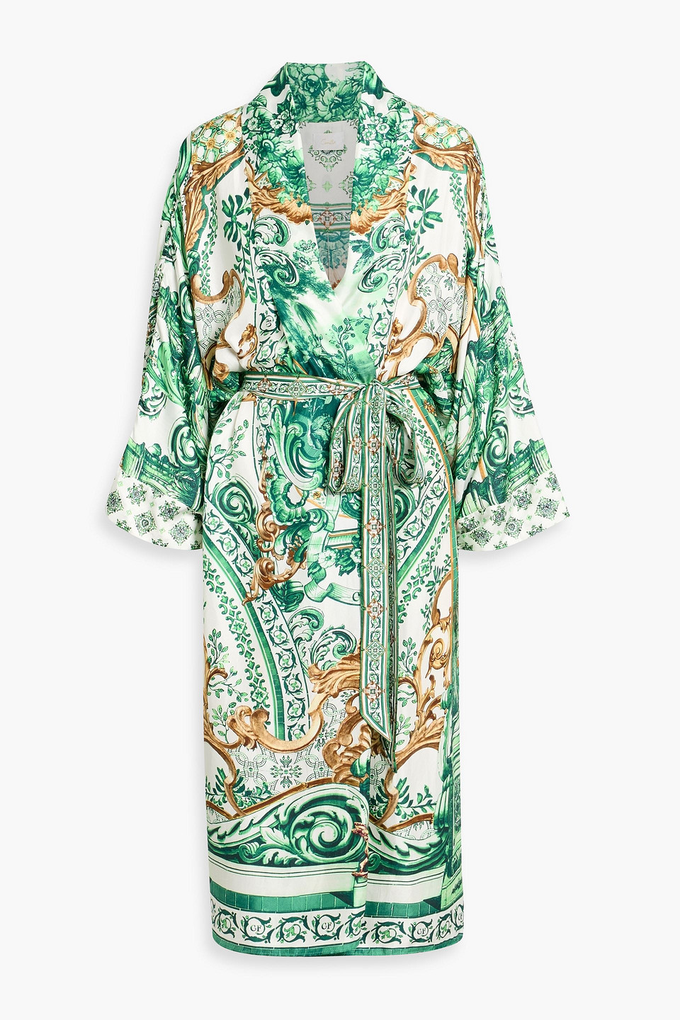 camilla - crystal-embellished printed silk-satin jacket - green - onesize