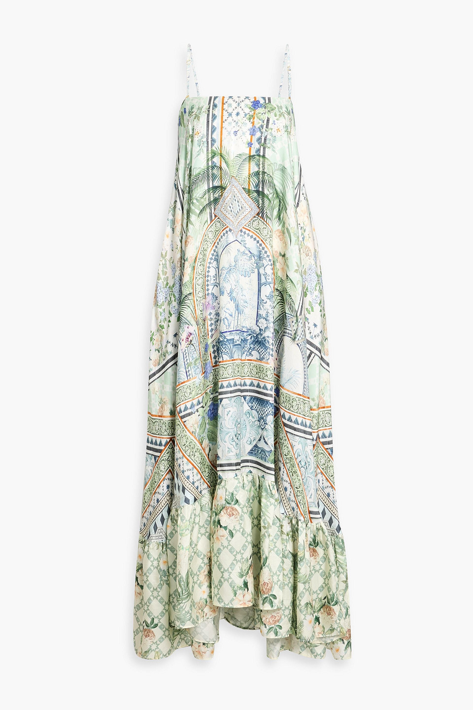 camilla - crystal-embellished printed silk-twill maxi dress - green - m