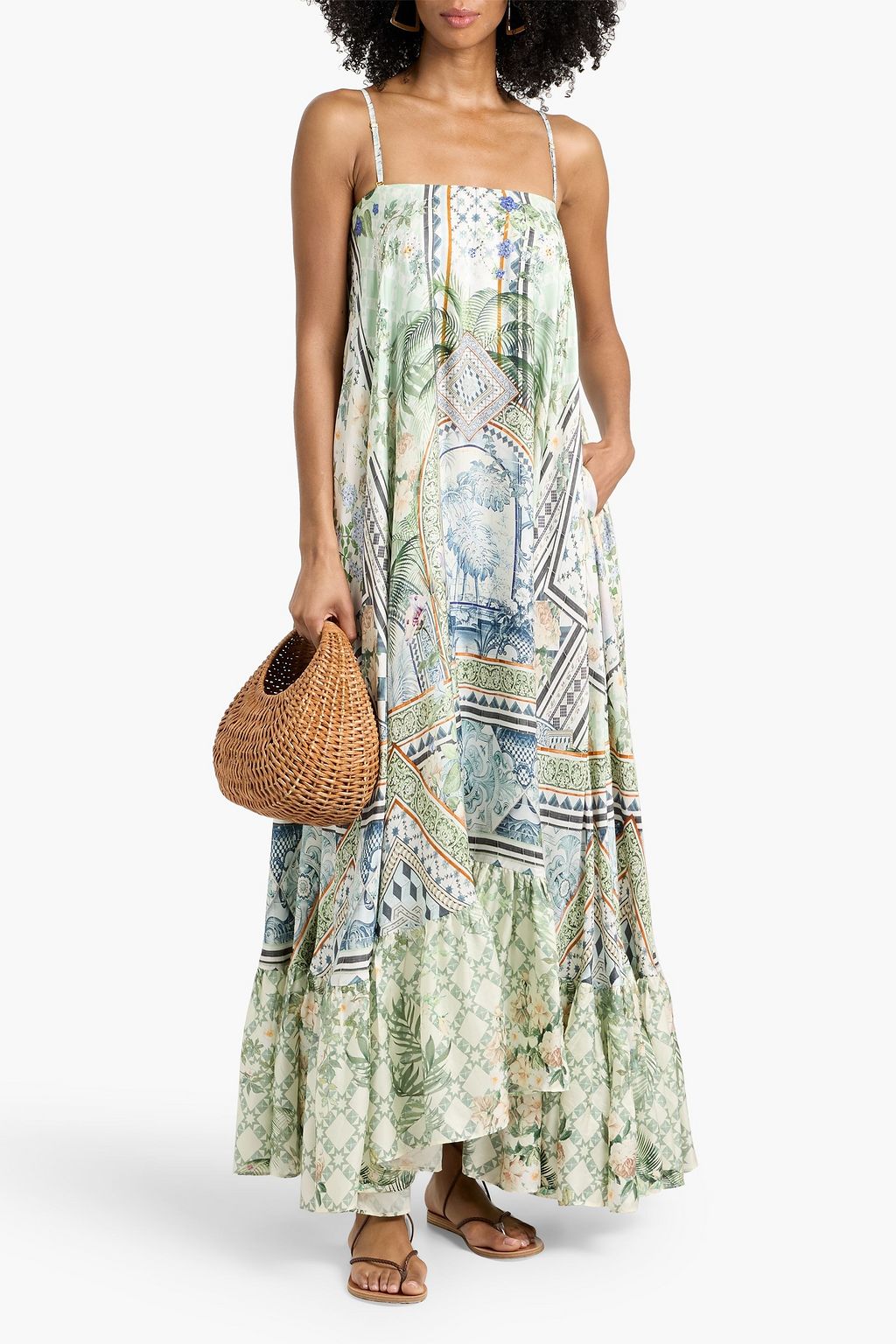 knee length dresses for ladies Blue Cotton Cutwork Flouncy Maxi Camilla Dress – SABO main image 0