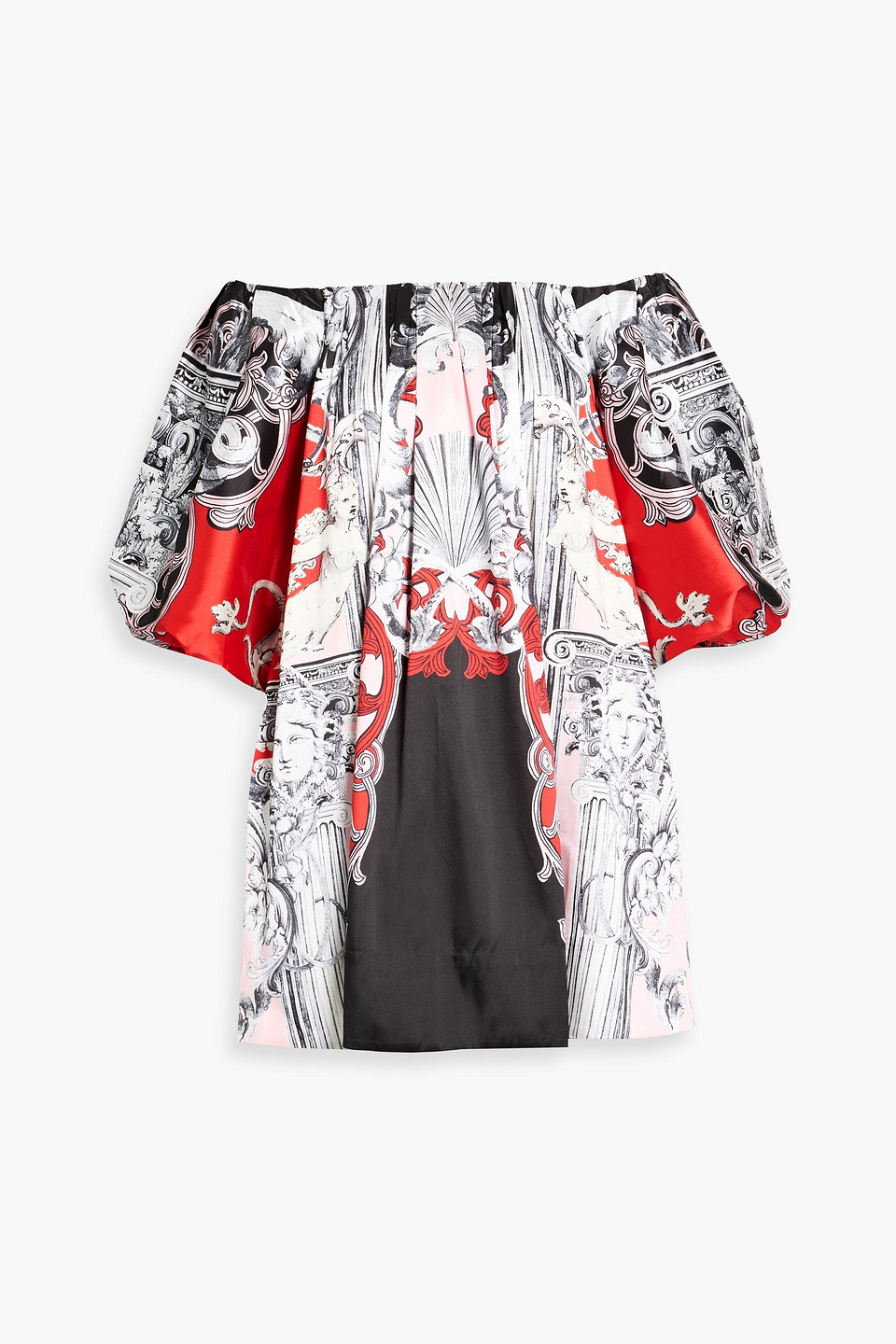 camilla - off-the-shoulder printed satin mini dress - red - s