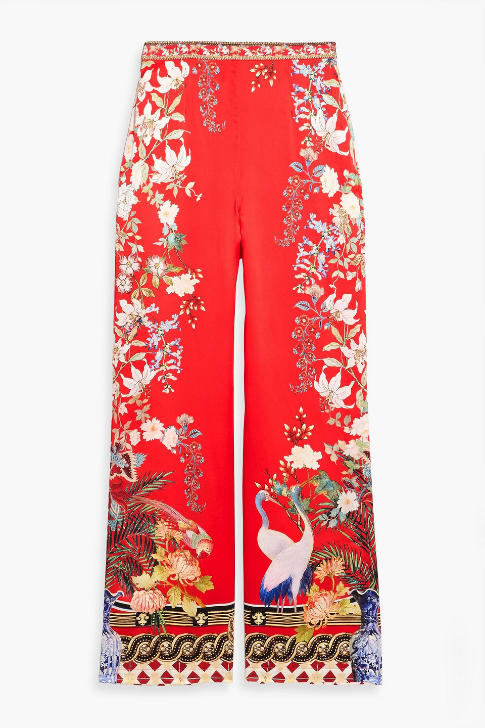 Camilla Crystal-embellished Printed Silk-satin Wide-leg Pants In Multi