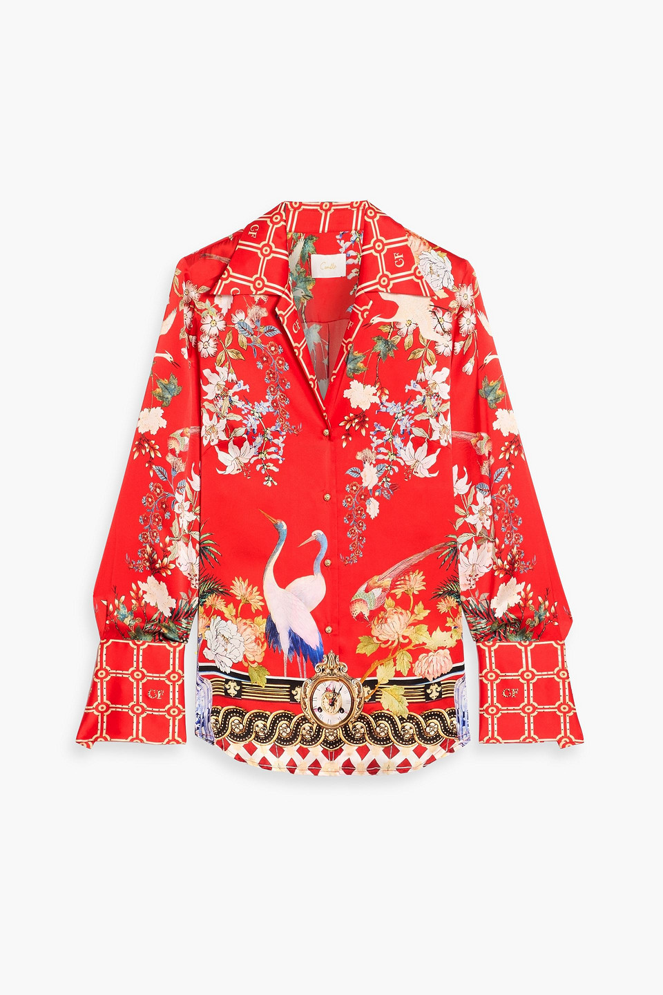 camilla - crystal-embellished printed silk-satin shirt - red - xxs