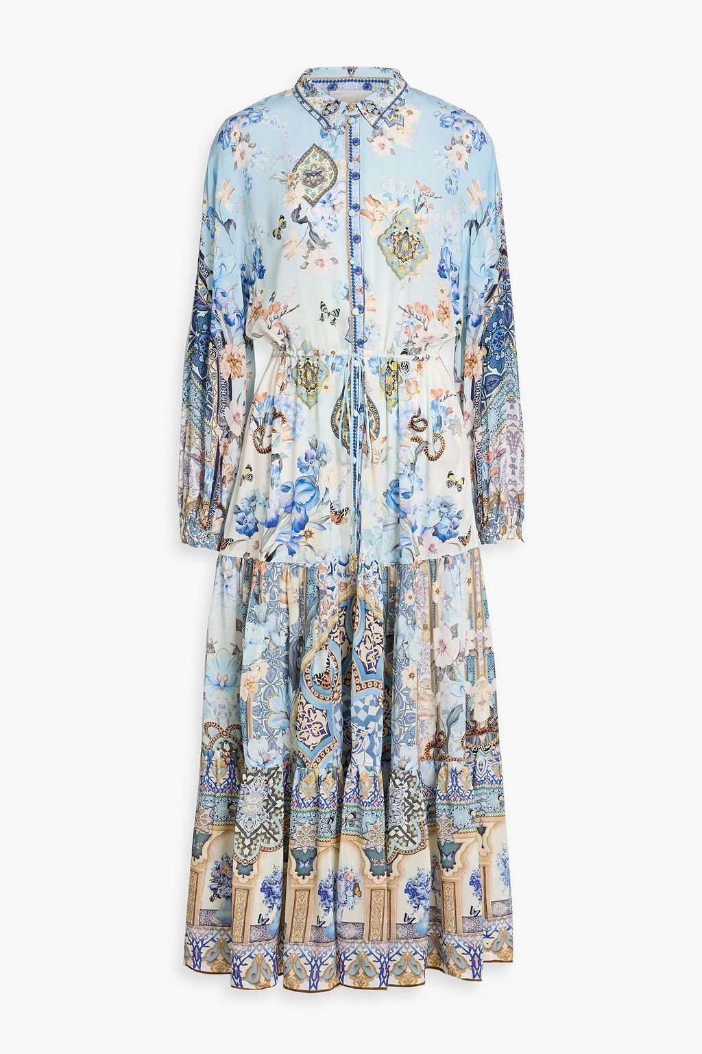 CAMILLA Crystal-embellished printed silk crepe de chine maxi shirt dress |  THE OUTNET