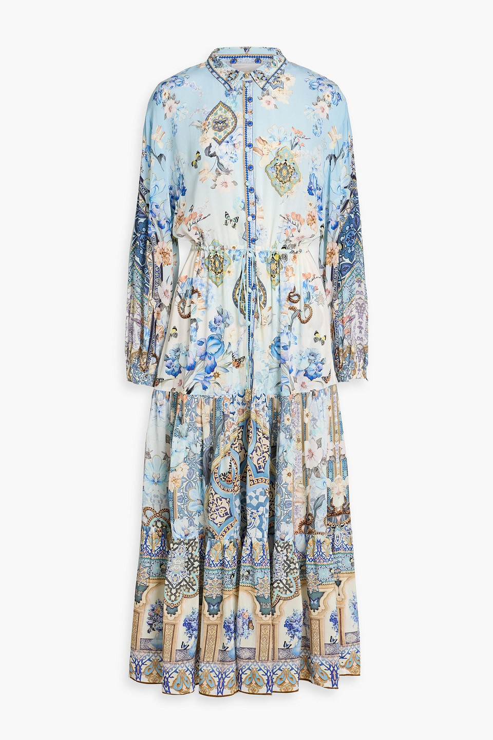 camilla - crystal-embellished printed silk crepe de chine maxi shirt dress - blue - l
