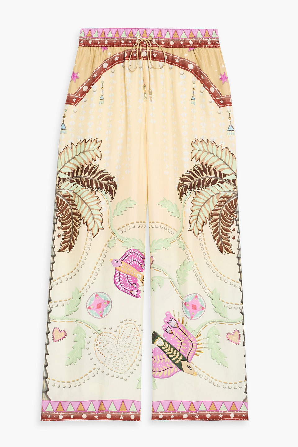 camilla - printed silk-twill wide-leg pants - yellow - l