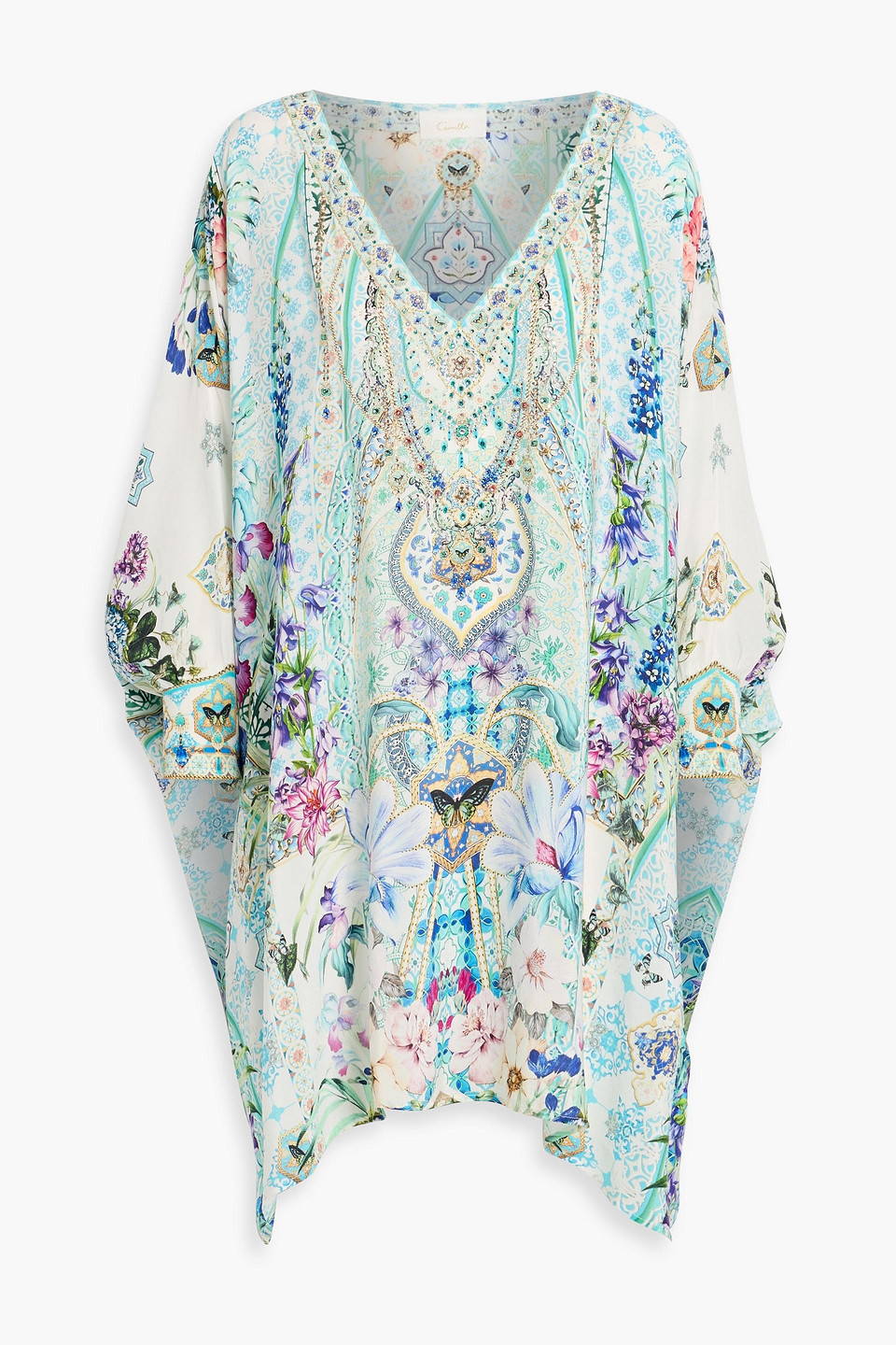 Camilla Crystal-embellished Printed Silk Crepe De Chine Kaftan In Blue