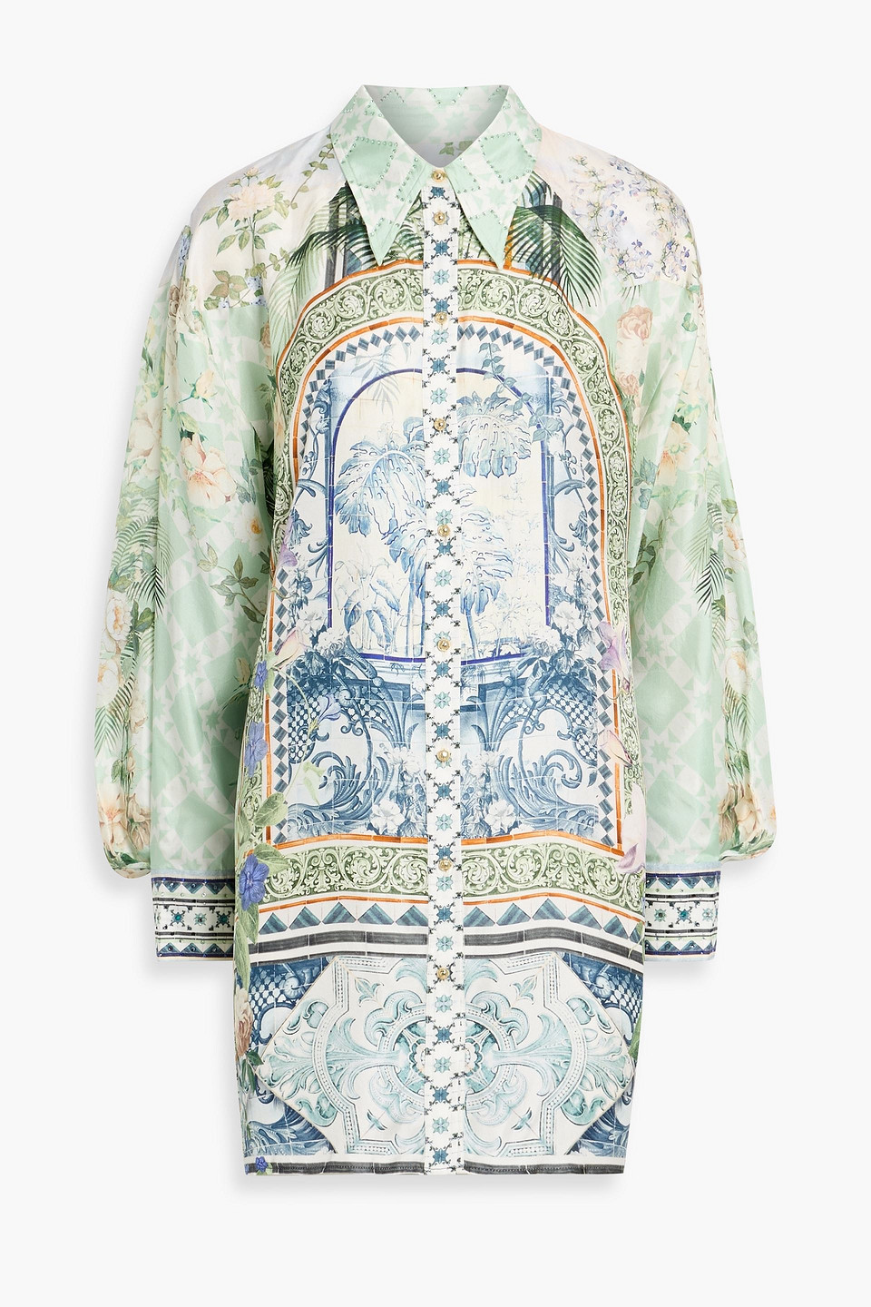 camilla - crystal-embellished printed silk-twill shirt - green - xs