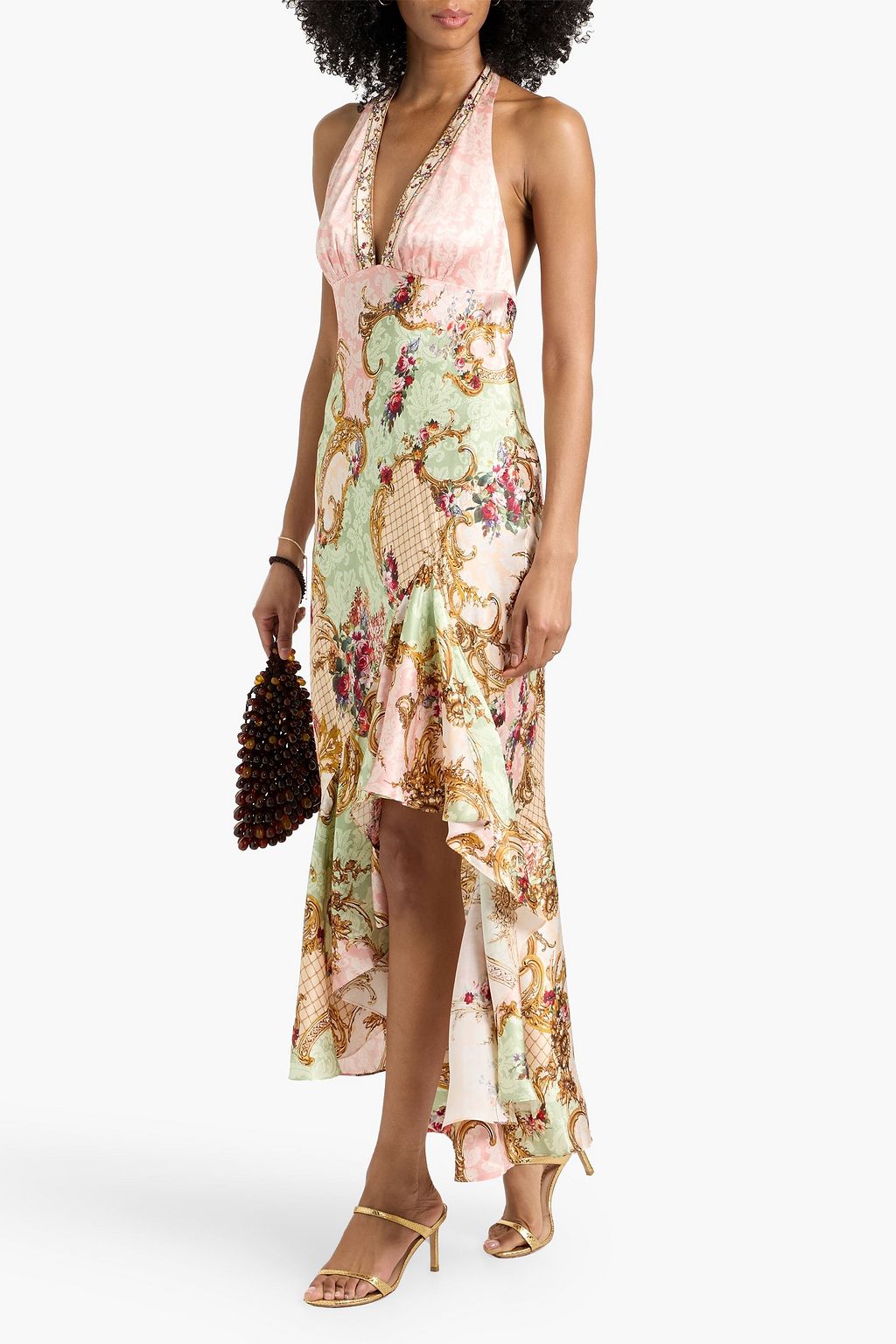 CAMILLA Crystal-embellished printed silk-satin halterneck maxi dress | THE  OUTNET