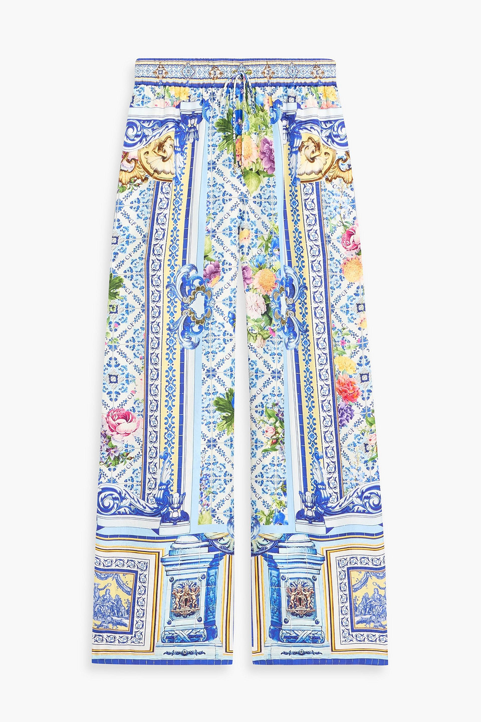 camilla - printed silk-twill wide-leg pants - blue - xxl