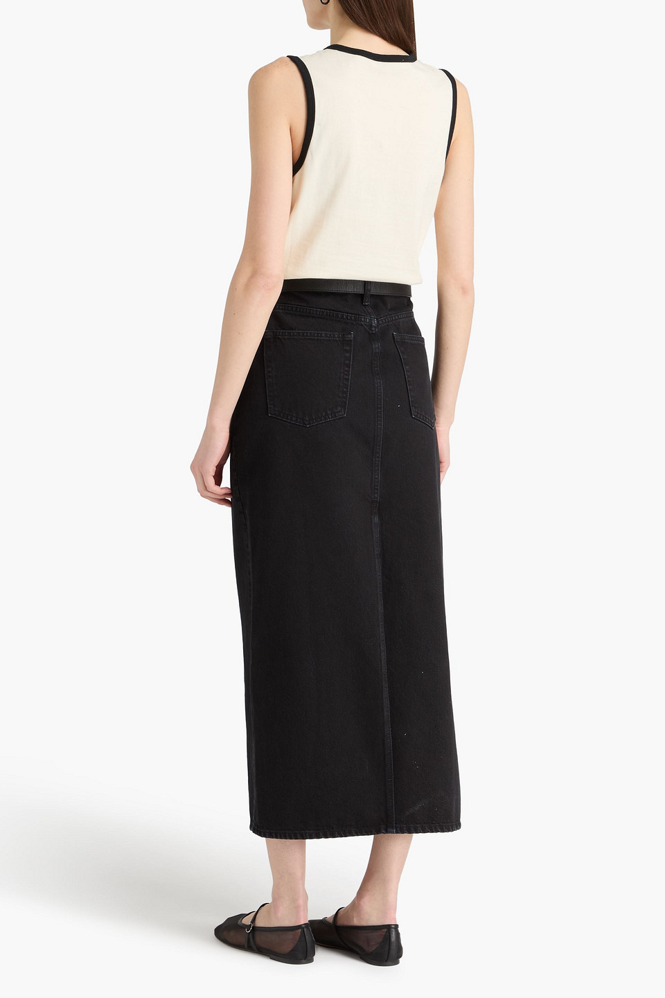  Frame - Denim Midi Pencil Skirt - Black - 23 