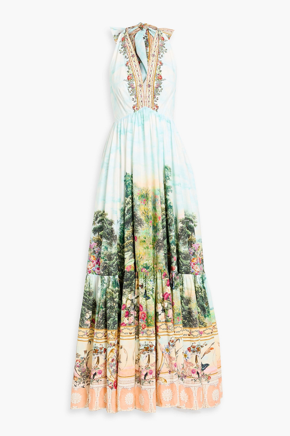 camilla - crystal-embellished printed cotton-poplin halterneck maxi dress - blue - xxl