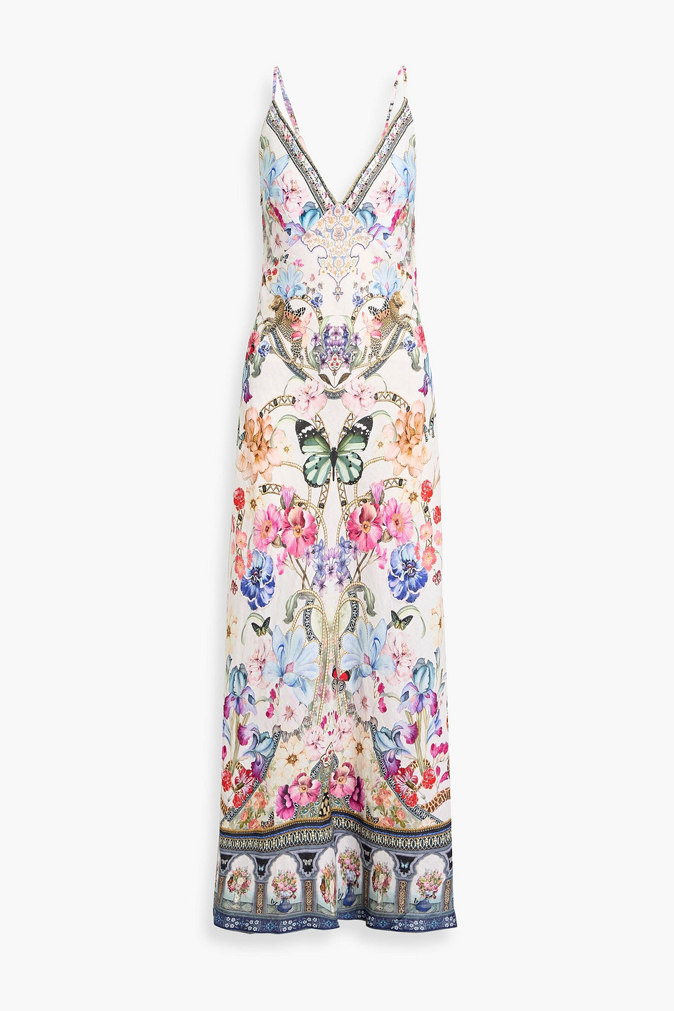 camilla - crystal-embellished printed linen maxi dress - blue - xxl