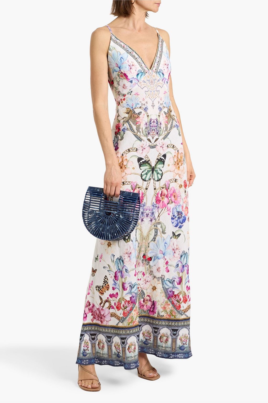 CAMILLA Crystal-embellished printed linen maxi dress | THE OUTNET