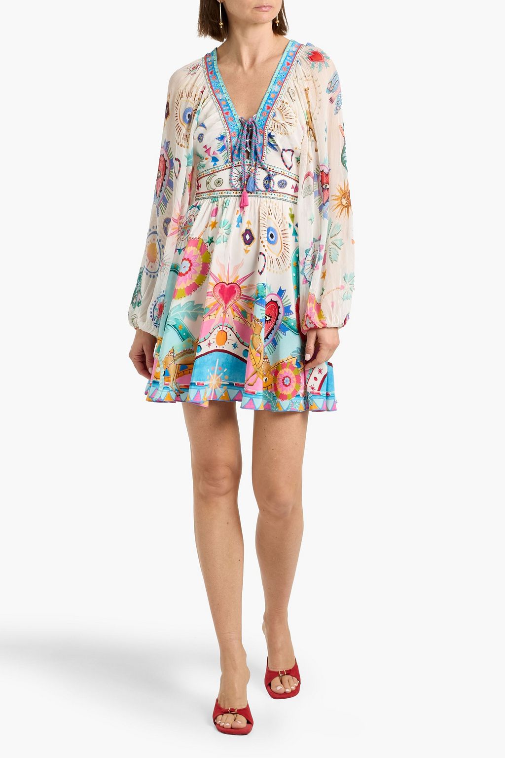 CAMILLA Lace-up crystal-embellished printed silk-crepon mini dress | THE  OUTNET