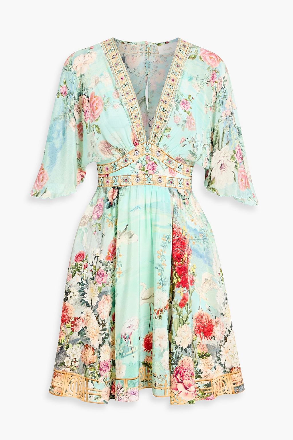 CAMILLA Crystal-embellished floral-print silk crepe de chine mini dress |  THE OUTNET