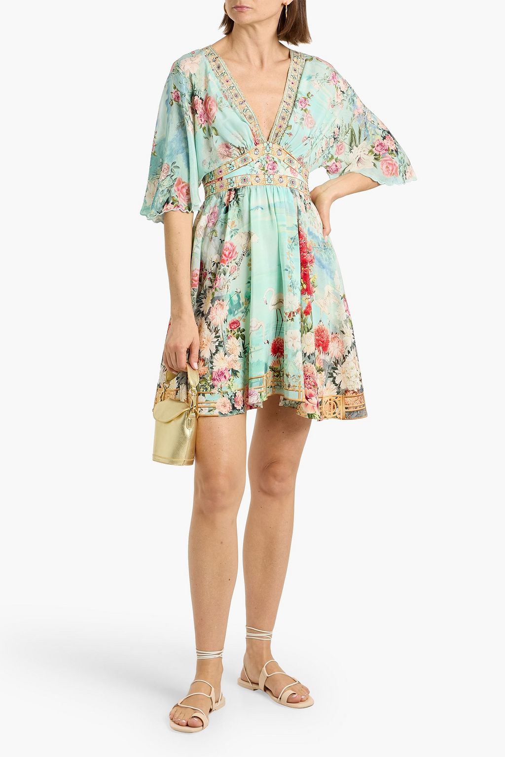 CAMILLA Crystal-embellished floral-print silk crepe de chine mini dress |  THE OUTNET