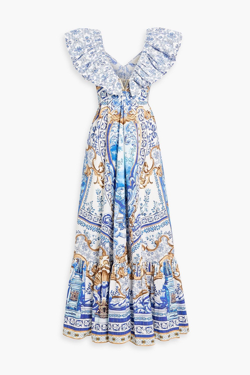 camilla - crystal-embellished printed cotton-poplin maxi dress - blue - xxs/xs
