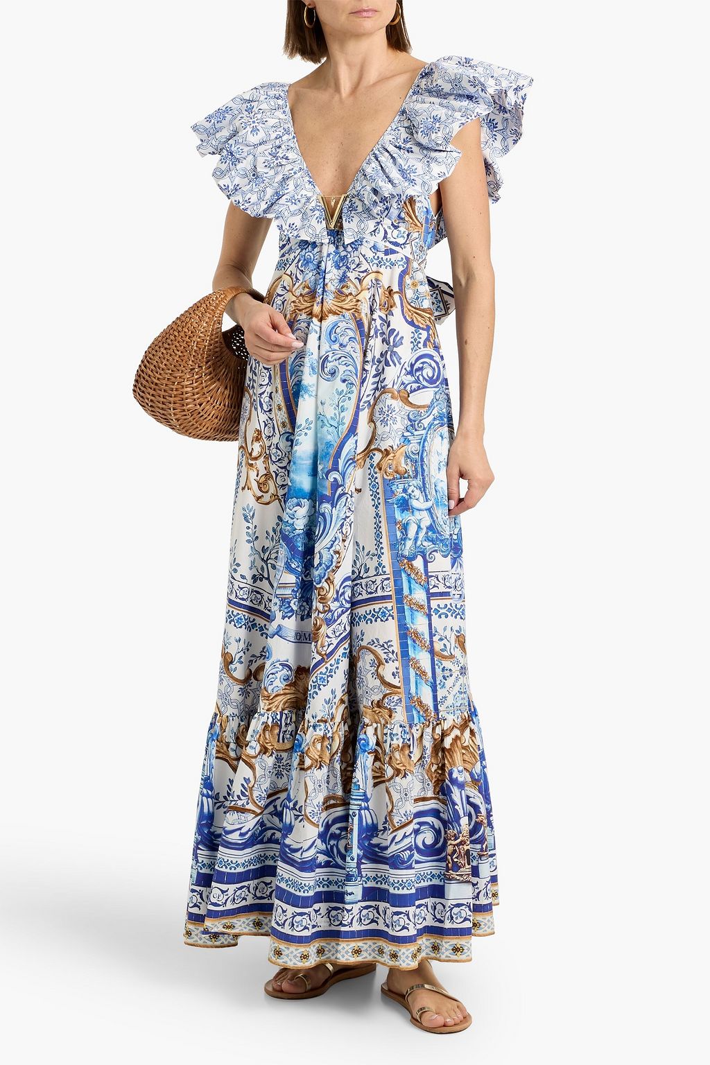 CAMILLA Crystal-embellished printed cotton-poplin maxi dress | THE OUTNET