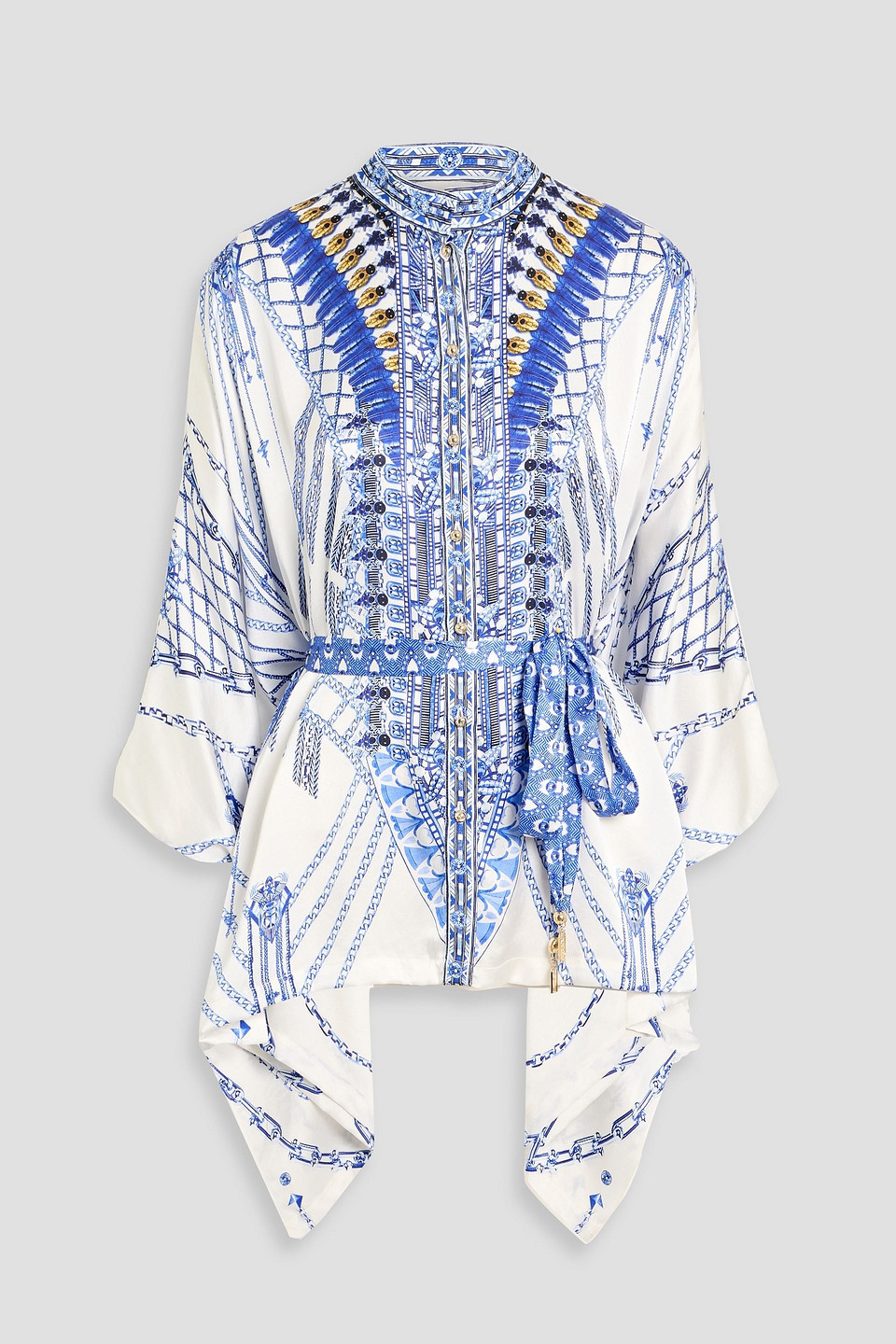 camilla - belted crystal-embellished silk crepe de chine blouse - blue - xs/s