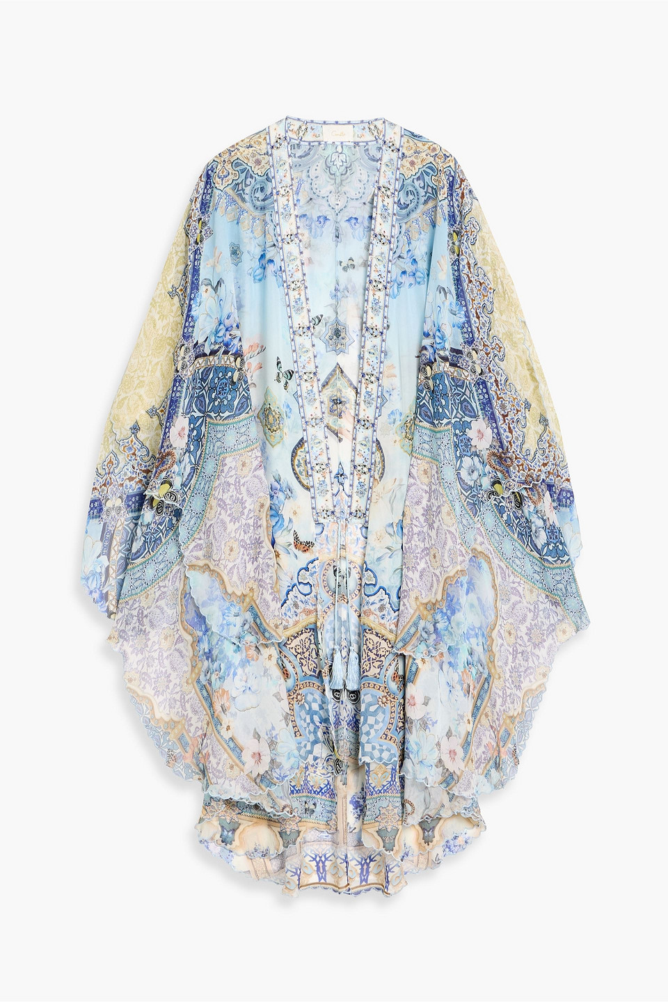 camilla - crystal-embellished printed silk-chiffon jacket - blue - onesize