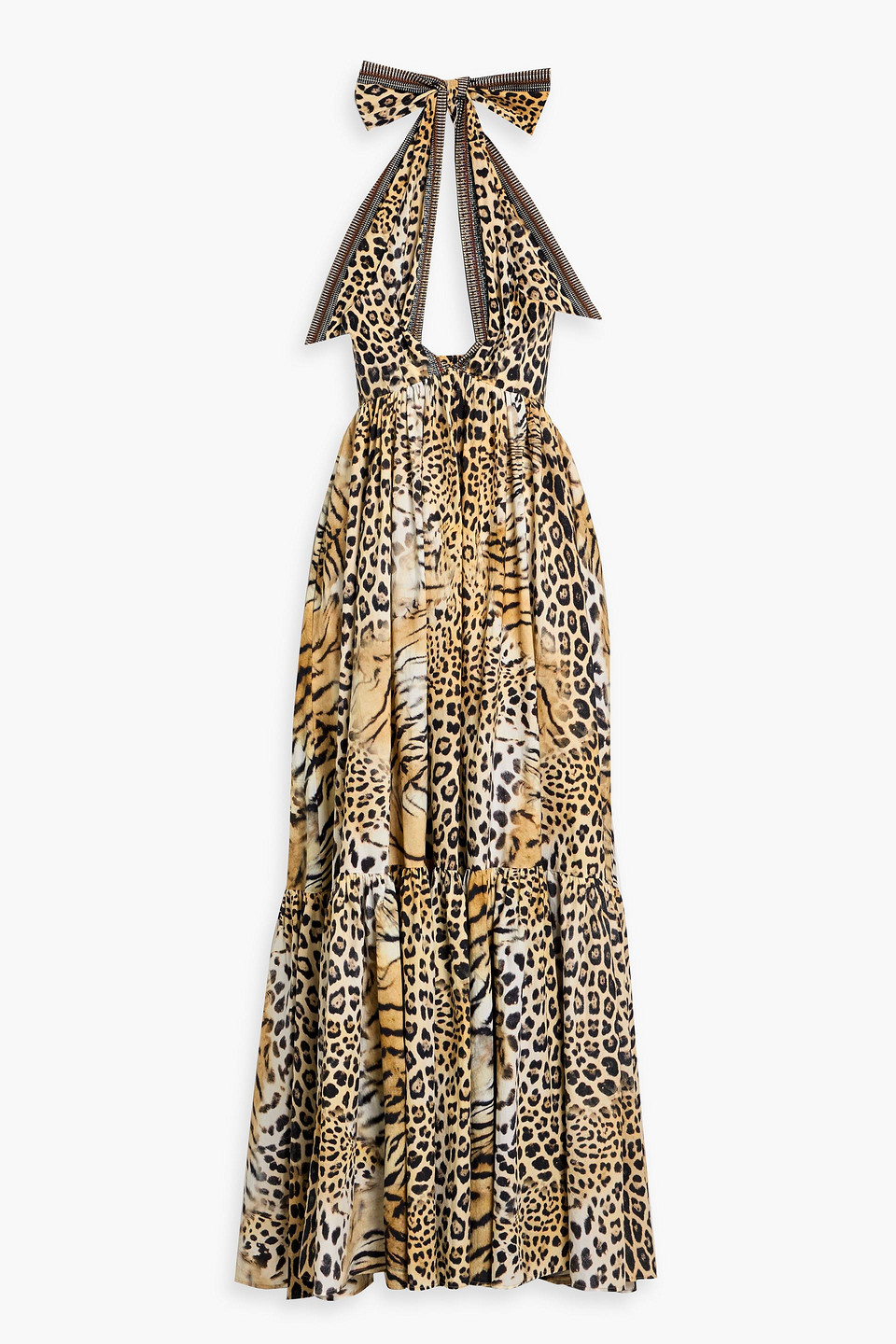 camilla - crystal-embellished leopard-print cotton-poplin halterneck maxi dress - white - l