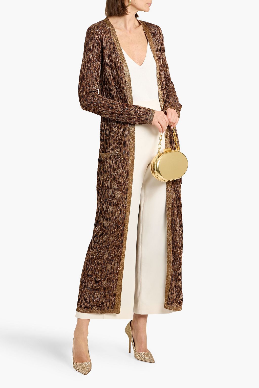 VALENTINO GARAVANI Metallic leopard-print jacquard-knit cardigan