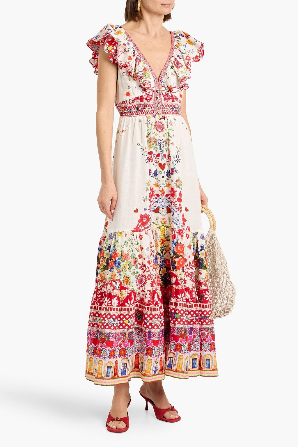 CAMILLA Crystal-embellished printed linen maxi dress | THE OUTNET