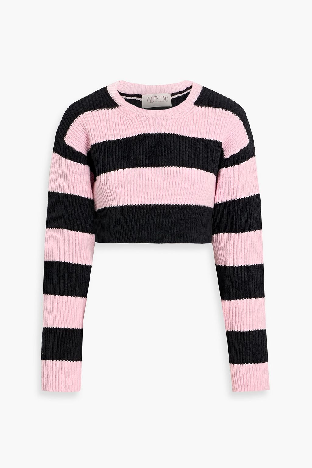 VALENTINO ピンクベージュ ニット VALENTINO GARAVANI Cropped lace-trimmed wool cardigan | NET-A-PORTER