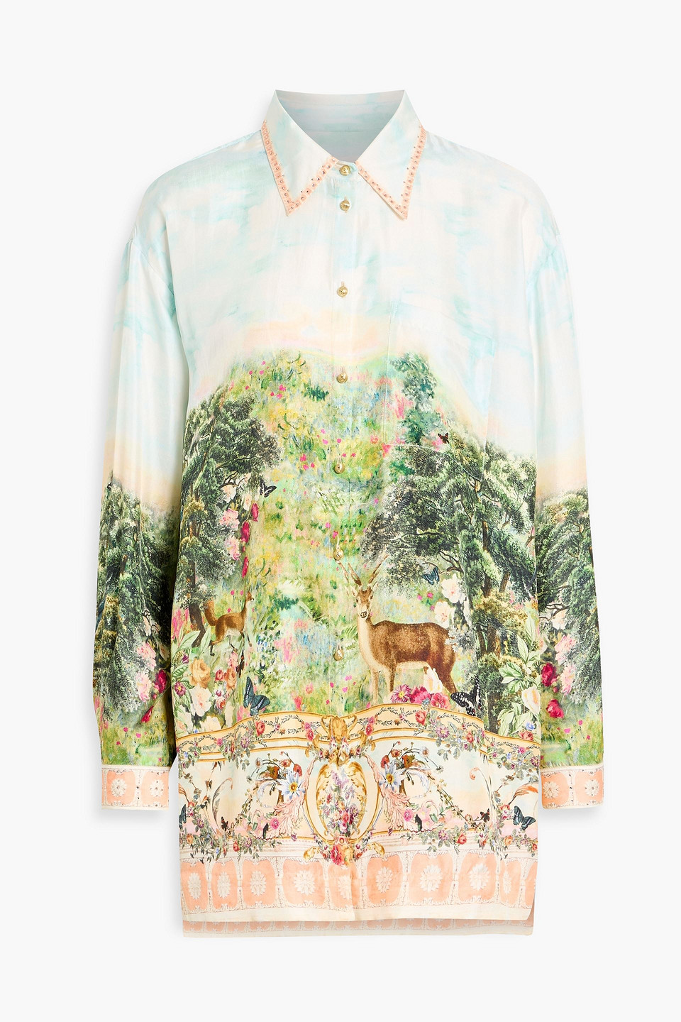 Camilla Crystal-embellished Printed Silk-twill Shirt In Animal Print